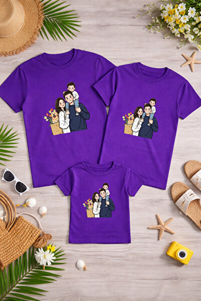 LORVEX Tricou combinat mamă, tată și copil, din bumbac, supradimensionat, pen...