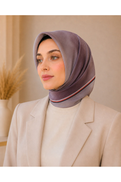 Luvina Giyim وشاح لوفينا باللون الرمادي الفاتح/الأسود مع حواف حمراء