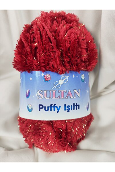 Sultan Puffy Sparkle Red Hand Knitting Yarn 100Gr. 100 Meters. (1 Piece) - Co...
