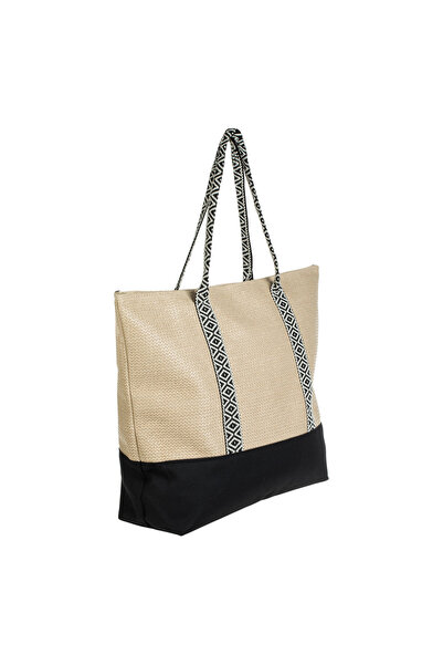 Zumzeria Beige Bag with Black and White Strap Geometric Shapes Black Base for...