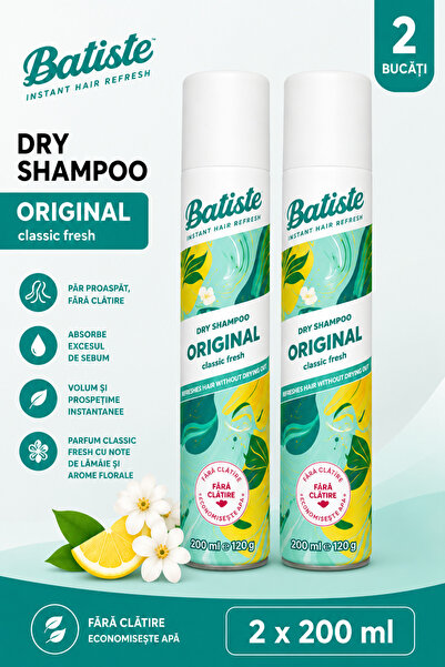 Batiste Pachet 2 buc x Sampon uscat Original Classic Fresh, fara clatire, 200 ml