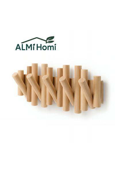 almihomi شماعة عبايات فنية من خشب الصنوبر الصلب - 5 خطافات مخفية قابلة للطي، ...