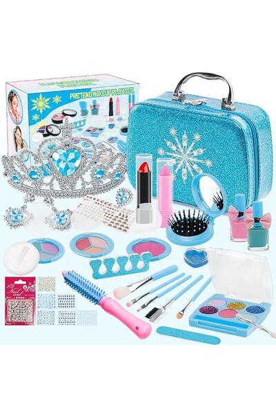 Arabest 25-in-1 Kids Makeup Kit for Girls, Washable Real Makeup Set with Crow...