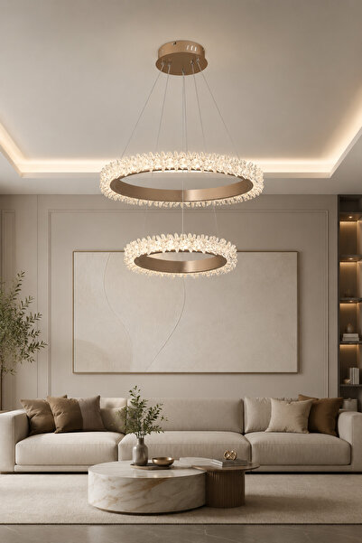 Taşcan Aydınlatma İbiza Bronz Sarkıt 2 Katlı Led Avize Modern Luxury Salon Ya...