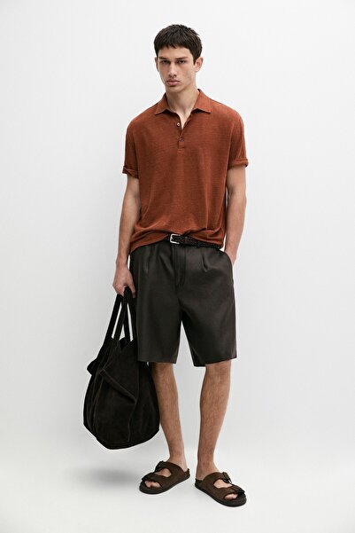 Massimo Dutti %100 keten kısa kollu polo yaka t-shirt