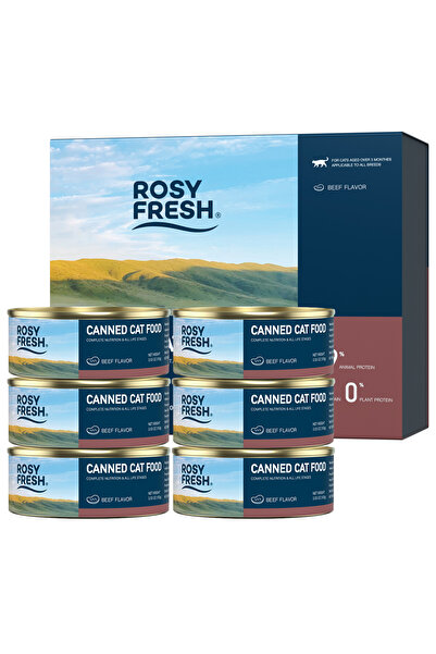 ROSY FRESH طعام القطط المعلب، تغذية كاملة لجميع مراحل الحياة، بنكهة اللحم الب...