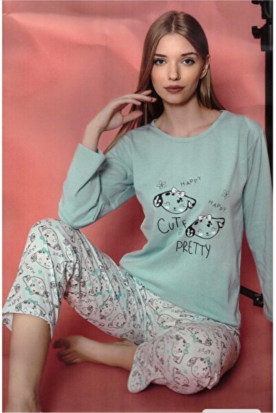 Ercan Women's long-sleeved pajamas and matching long pants, "Cute, Pretty" pr...