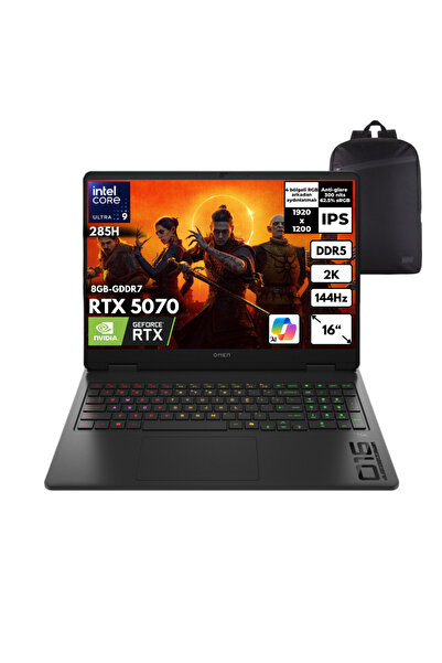 HP Omen Slim 16-AN0017NT U9-285H 32GB 1TB RTX5070 16" 2K 144Hz Freedos +S.Çan...