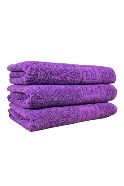 Plush Set of 3 Bath Towels, 100% Cotton, 550g/m², 50x90 cm Greek, Purple-CY7