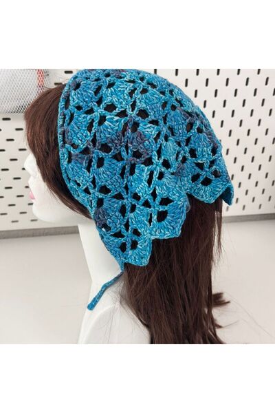B BUL AKSESUAR Boho Style Hand Knitted Colorful Lace Bandana - Tie-On Hair Scarf