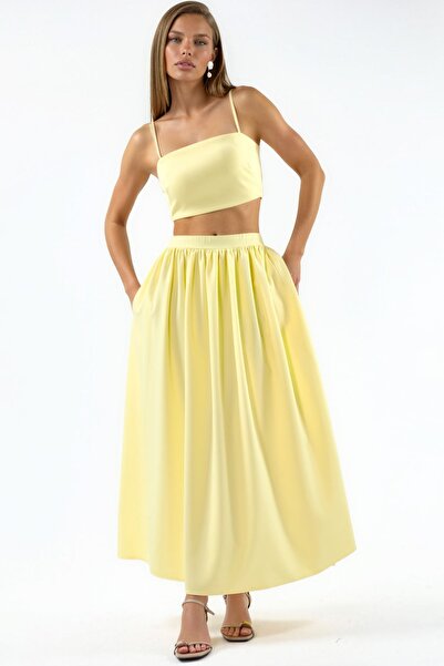 Hiccup Long Skirt with Pockets and Crop Two-Piece Set