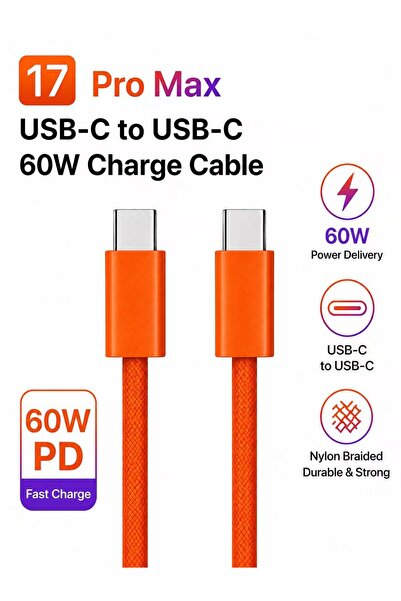 NAW كابل شحن سريع USB-C إلى USB-C بطول 1.2 متر، 60 واط، مجدول من النايلون، با...