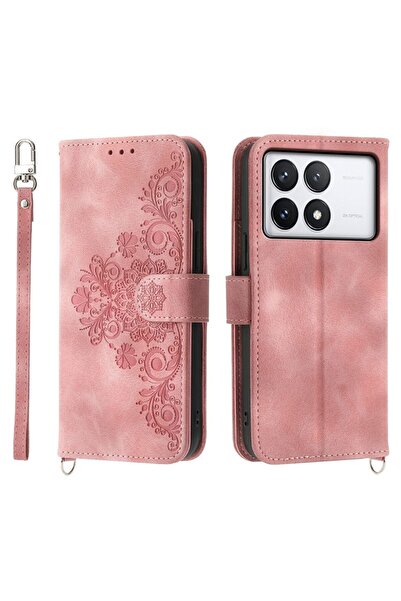 sscase Flowers Embossed Θήκη Πορτοφόλι με Λουράκι Pink (Xiaomi Poco X6 Pro 5G)