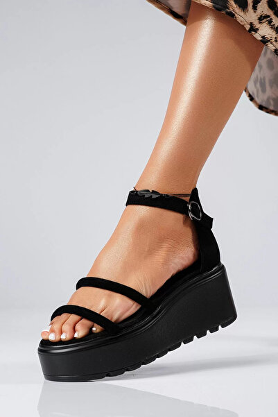 Zaira Sandale cu platforma dama negre din piele ecologica intoarsa Romana #25375