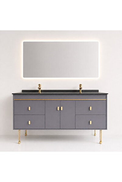 Casa Stile Set Mobilier baie NOBLE 150 cm, MDF, blat ceramic, oglinda LED, si...