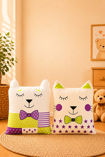 Paris Home 2-Piece Children's Room Cushion Pillow Set, Filled, Cute, Multi-Pu...