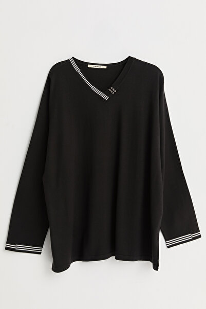 Nihan Battal Size Innerwear Sweater - Black