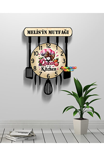 Bilge Lazer Kişiye Özel Ahşap Dekoratif Mutfak - Cafe Duvar Saati. 40 cm