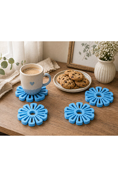 triora Design Blue Flower Coaster Set (4 Pieces)