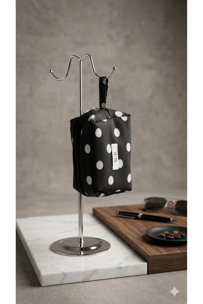 Sublime Butik Culoare neagră, mare, gri, cu buline, geantă moale pentru machi...