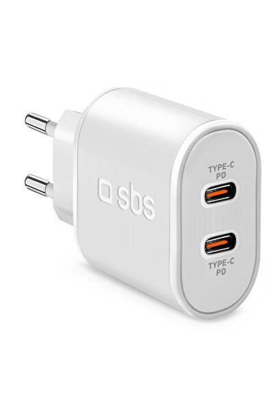 SBS Φορτιστής χωρίς καλώδιο με 2 θύρες USB-C, 20W Power Delivery, Λευκός
