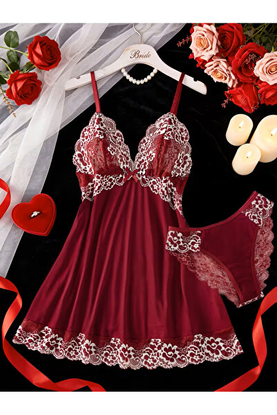 Generic 2pcs Women'S Sexy Lingerie Set -2-Piece Contrast Floral Lace Nightgow...