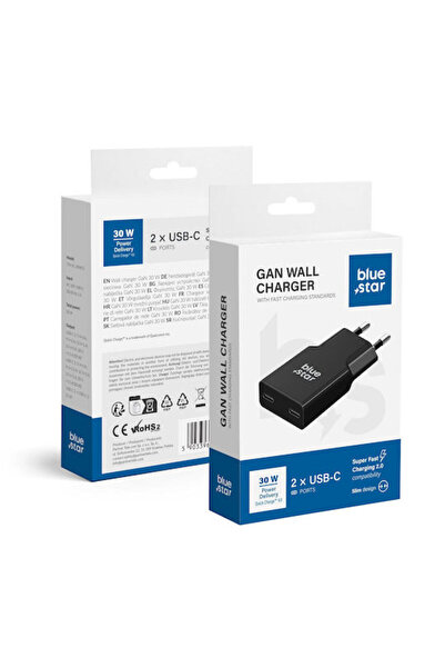Blue Φορτιστής Star Χωρίς Καλώδιο GaN με 2 Θύρες USB-C, Παροχή Ισχύος 30W / Γ...