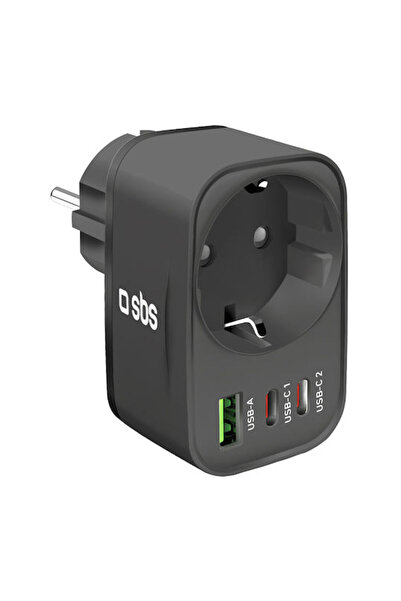SBS Φορτιστής με ενσωματωμένο καλώδιο, με θύρα USB-A και 2 θύρες USB-C, 30W P...