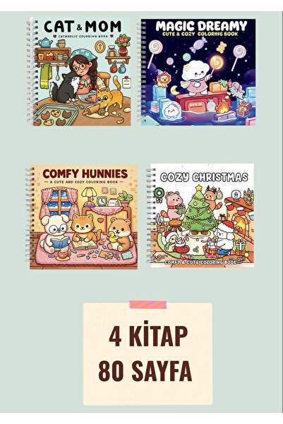 FARCY 4 Kitap 80 Sayfalık Boyama Kitabı ( 21 x 21 cm ) Çocuklar ve Yetişkinle...