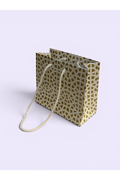 tugce shopping 10 Adet Premium Gold Geometrik Desenli İpli Karton Hediye Çant...