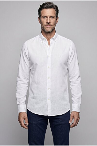 Bisse Beyaz Group Regular Fit Pocketless Long Pasha Collar Shirt