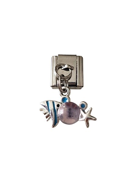 Sibelya Aksesuar Italian Charm with Stone Sea World Figure, Silver Steel Char...