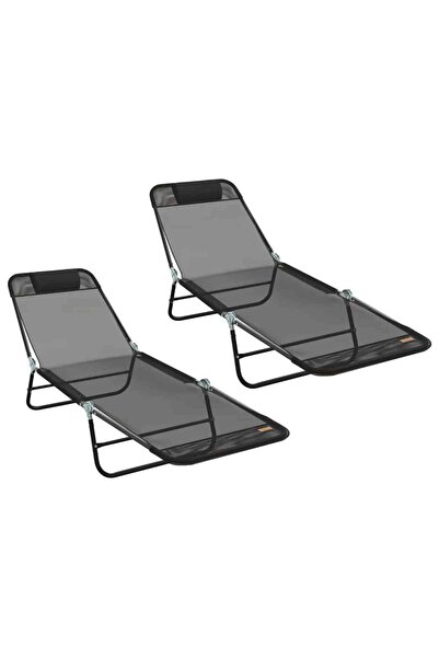 vidaxl Șezlong pliabil 2 pcs Negru 182 x 55 x 85,5 cm Textilenă