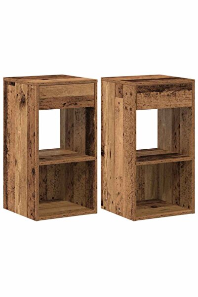 vidaxl Noptiere cu sertar 2 buc lemn vechi 35x34x66,5 cm