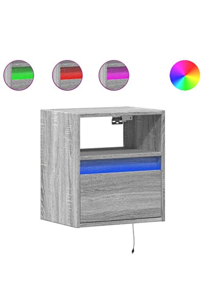 vidaxl Noptiere montate pe perete cu lumini LED, 2 buc., sonoma gri