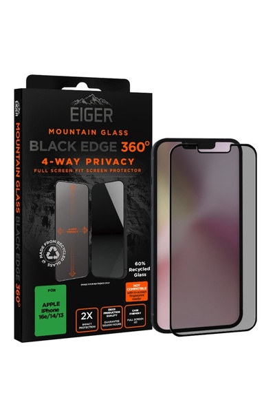 EIGER Folie Sticla Privacy Mountain Black Edge 360 GRS iPhone 17e /iPhone 16e...