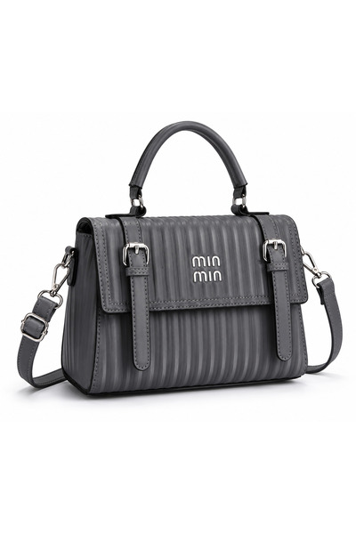 Gernic Women’s Grey Ribbed Top Handle Crossbody Handbag