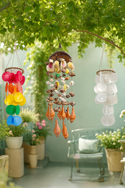 Triple Wind Bell Set Coconut Seashell Garden Balcony Ornament