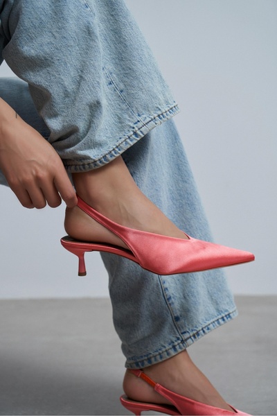 NİŞANTAŞI SHOES حذاء ويلسون سالمون ساتان نسائي بكعب مفتوح من الخلف