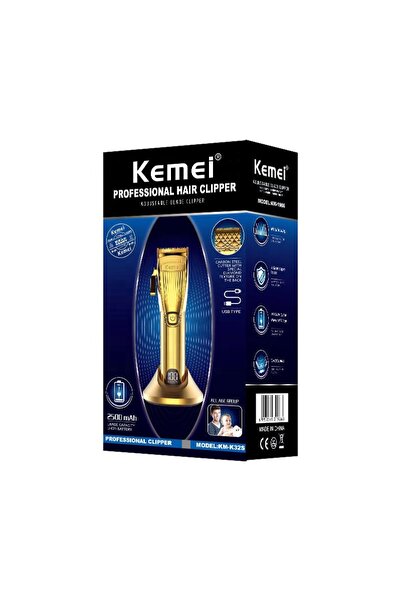 Kemei -K 32 S Professional Cordless Electric Hair Clippers Golden LCD Display ALL Metal Body Hair Trimmer USB for Household Use