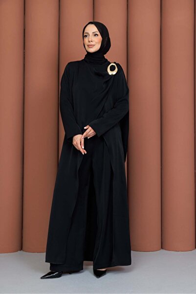 EBRU ALTAŞ Aurora Takım Metal Tokalı Tasarım Siyah Krep Takım
