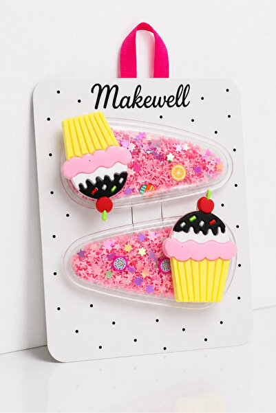 MakeWell مشبك شعر للأطفال مكون من قطعتين مع أشكال كب كيك - مجموعة مشابك شعر ش...