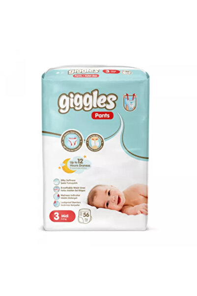 giggles Scutece copii tip chilot, Pantaloni, Midi, 4-9 kg, 56 bucăți, Bebeluși