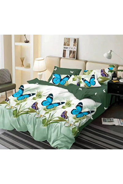 Sky Home Bedding set Finet 6 pieces, white with blue butterflies and green fl...