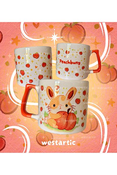 westartic Şeftali + Tavşan = PEACHBUNY Meyveler ve Hayvanlar Tasarım Kupa Bar...