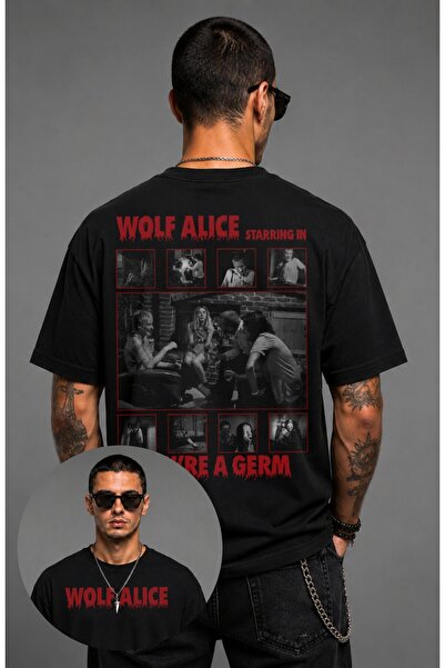 Fuddy Moda Tricou unisex oversize cu imprimeu Wolf Alice pe spate, cu tematic...