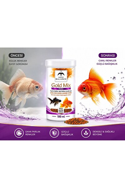 White Balance Gold Mix Pellet Japon Balığı Yemi 100 ml Canlı Renk & Güçlü Bağ...