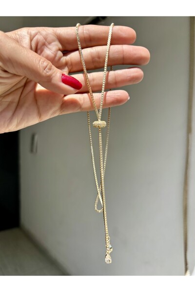 Gözde Tasarım Butik Women's Gold Color Long Chain Adjustable Steel Necklace