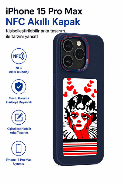 ahk tekno İphone 15 Pro Max Nfc Akilli Kapak Kilif- Mavi