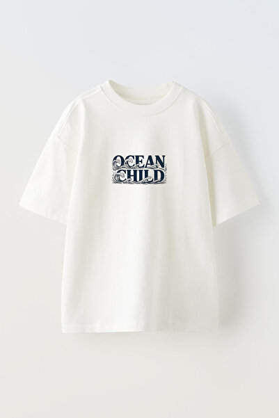 Anetos Tricou oversize alb din bumbac cu imprimeu frontal Ocean Child Design